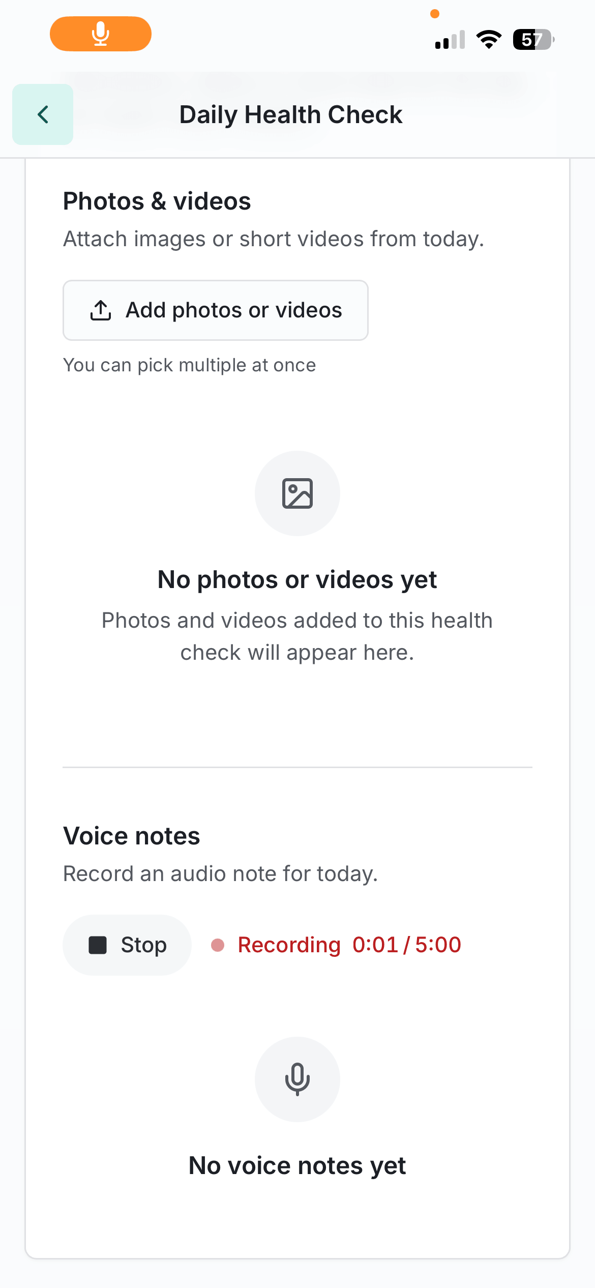 Voice notes screen